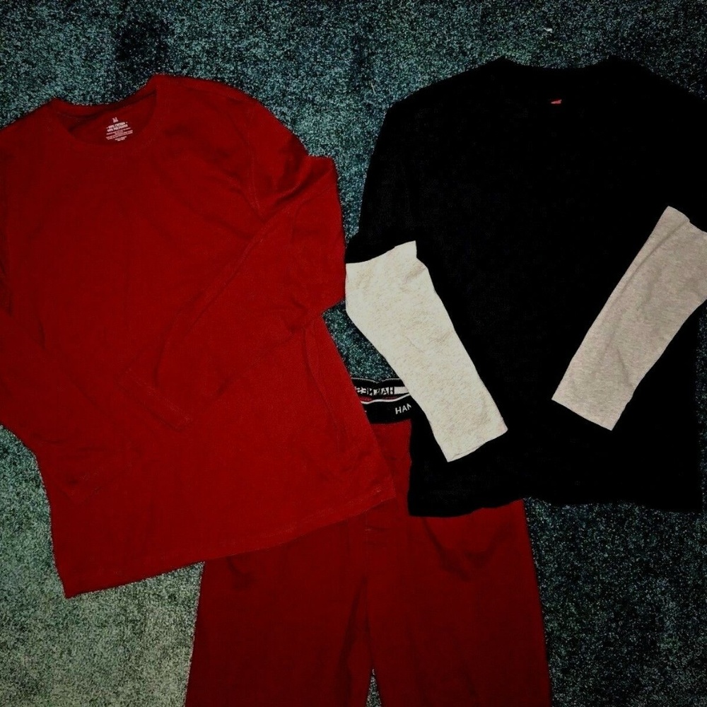 Hanes Separates-2 Tops-1 Pant-black/grey/maroon-M - Picture 8 of 8